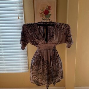 Ad:Hoc Flowy Coffee Boho Print Top